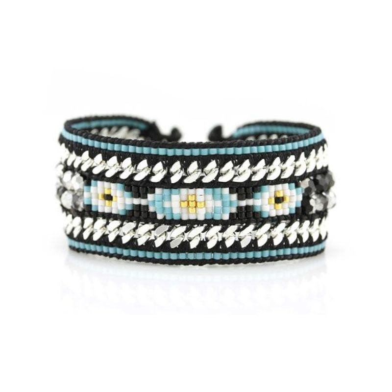 Armbånd med glassperler turkis og svart